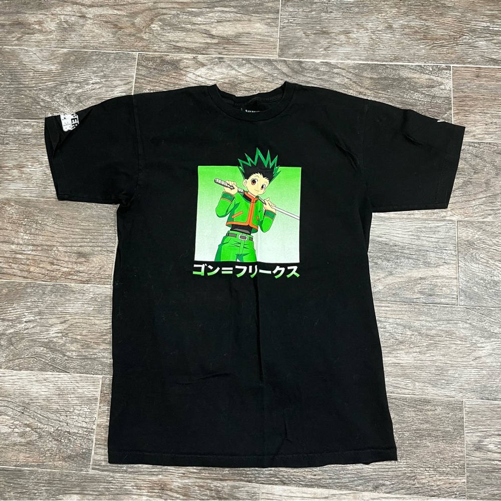 Black Anime Graphic Tee with Green Character